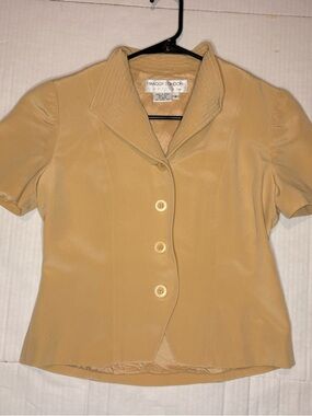 %100 silk Vintage Maggy London beige Short Sleeve Button blazer Jacket